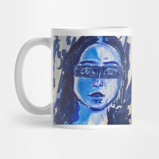Hypnotized girl blue mixed media traditional abstract painting Mug
